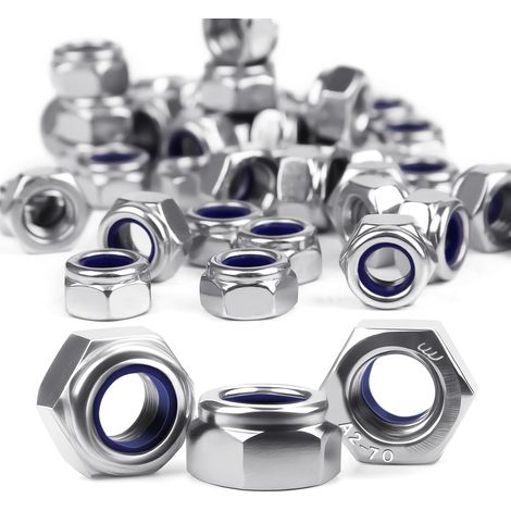 Pyroclasia Lot de 100 écrous hexagonaux en acier inoxydable A2 M6 DIN985 écrous de sécurité écrous de blocage écrous hexagonaux auto-serrants ensemble (1/5)