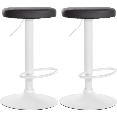 Set di 2 sgabelli da bar dal design semplice con seduta sintetica nera e struttura in metallo bianco TDB10682