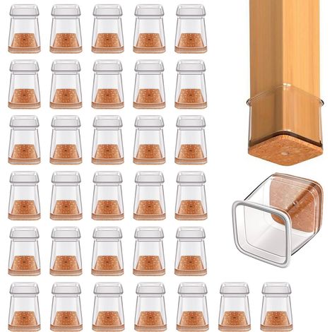 32 Pièces Protection Pied de Chaise Carré, Protège Pied de Chaise Silicone, Patin Antiderapant pour Sols en Bois Dur et Carrelage, pour Protéger Le Sol et réduire Les Rayures (S) (1/4)