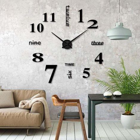 Horloge Murale DIY, Horloges Murales 3D DIY Design Moderne Horloges Murales Acryliques Stickers Muraux Décoration- Noir (1/5)