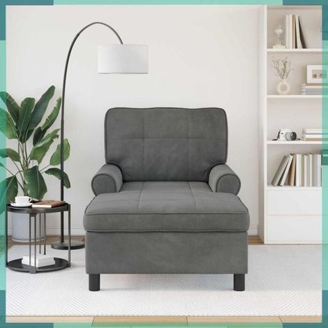 Chaise longue - 42022923 - Velours gris foncé - 91 x 157 x 91 cm - Coussin siège amovible (1/5)