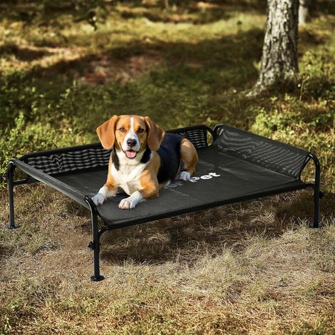 Lit de Camp pour Chien Surélevé Respirant, Hamac Transat d'Intérieur ou Extérieur pour Chiens Chats Animaux de Compagnie Anti-Griffes Lavable - Taille M (106.9x75.7x31CM) -Noir