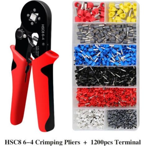 Kit connecteurs électriques 1200 pièces+HSC8 6-4, embouts à sertir, cosses dimensions 0,25-10 mm², bornes électriques en PVC, connecteurs en Polychlorure de vinyle pour sertir l'extrémité des câbles (1/5)