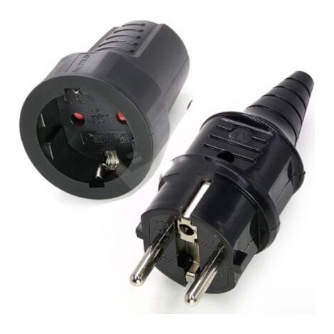 2 Sets Kit Fiche Mâle + Prise Femelle 250V 16A Fiche Électrique en Caoutchouc Broche IP44 Fiche d'alimentation Étanche, Noir (1/5)