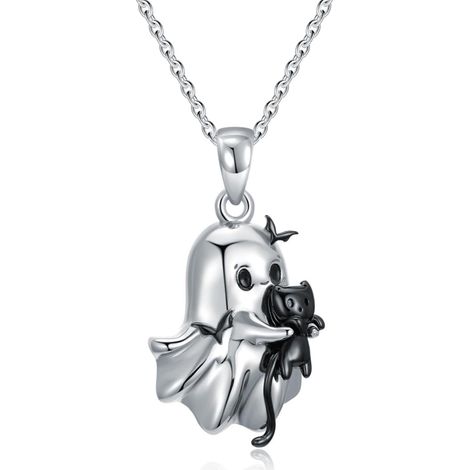 Colliers d'Halloween pour femmes - Pendentif fantôme avec pompon, motif fantôme et chauve-souris chat noir, bijou effrayant à offrir à vos meilleures amies, accessoires pour une fête d'Halloween (1/5)