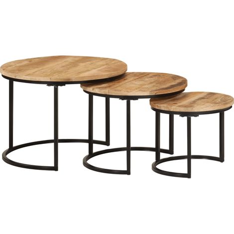 Satztische 3 Stk. Raues Massivholz Mango