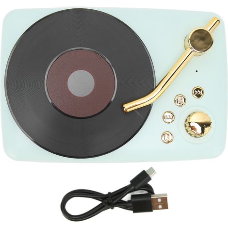 Enceinte Bluetooth rétro design tourne-disque, haut-parleur stéréo miniature sans fil USB rechargeable pour fête à domicile et voyage, bleu (1/5)
