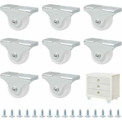 Set of 25mm Mini Rubber and Plastic Casters in Metal Swivel Case - For Furniture, Appliances and Equipment - Pack of 8