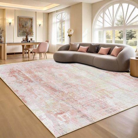 Grand Tapis Salon Moderne à Poils Courts 200x300cm,Rose,Lavable,Antidérapant, pour Chambre,Terrasse,Bureau (1/5)
