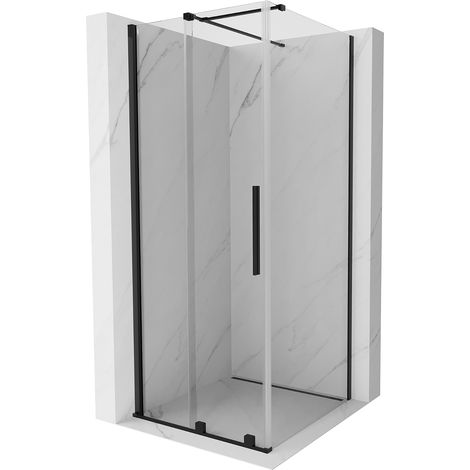 Mexen Velar ausziehbare Duschabtrennung 100 x 100 cm, transparent, Schwarz - 871-100-100-01-70 (1/5)