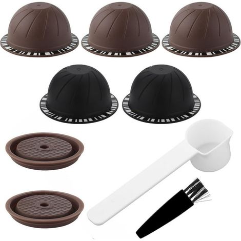 LAICAIW 5 pastilles réutilisables pour machine Nespresso Vertuo, 230ml et 150ml capsules à café rechargeables, avec 2 couvercles en silicone, 1 cuillère, 1 brosse, accessoires café. (1/3)