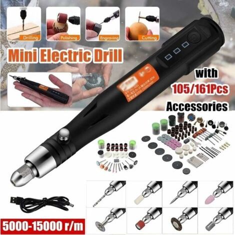 Outil Rotatif Sans Fil, 105PCS 5V Kit Mini Perceuse à 3 VitessesEnsemble d'Outils Rotatifs avec Eclairage LED (1/4)