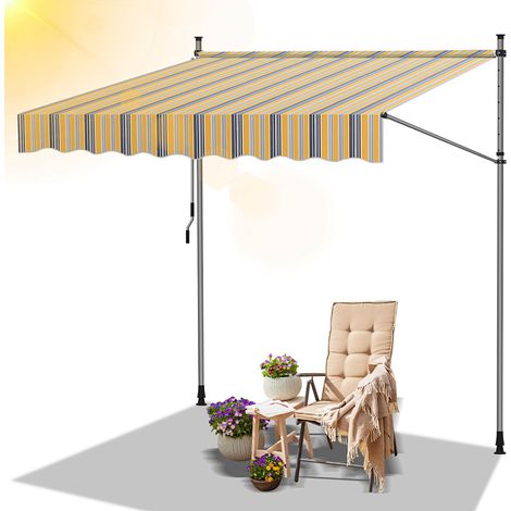 TolleTour Toldo de balcón amarillo y azul, 250x120 cm, retráctil, protección UV, para terraza