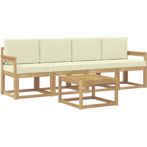 Set di divani da esterno con cuscino 5 pz Salotto da Giardino Bianco e Crema (1/5)