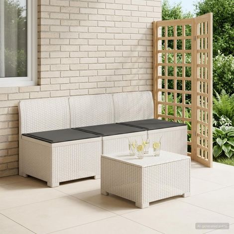 Canapé de Jardin 3 Places en Polypropylène Aspect Rotin Blanc avec Coussins Anthracite - PANGIVO (1/5)