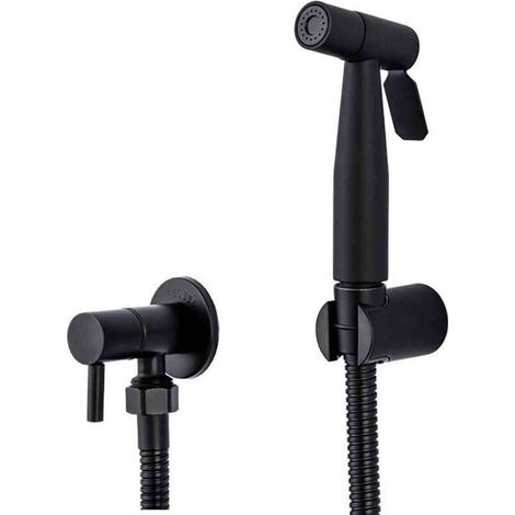 Pulvérisateur Bidet Portable Noir - Acier Inoxydable - Robinet de Toilettes - Valve Shattaf