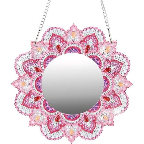 Diamond Painting Mirror, Mandala Makeup Mirror Cosmetic Mirror Mandala DIY DIY Diamond Painting Mirror Kit for Girls Bedroom Wall Decoration (1/5)