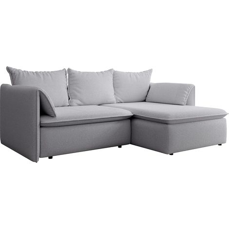 Canapé d'angle droit convertible en tissu texturé gris TEODORA (1/4)