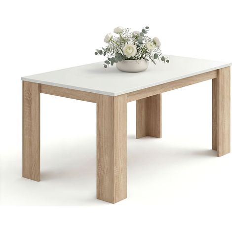 Mesa de comedor fija 140x80 cm Naya Roble Canadian - Blanco Artik (Blanco Mate) 80cm (ancho) x 75cm (alto)
