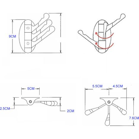 Porte-manteau Mural Pivotant en Acier Inoxydable avec 3 Bras Pliable, Cintre Suspendu/Patère/Porte-Serviette à Rotation 180° MOONSTARS (1/4)