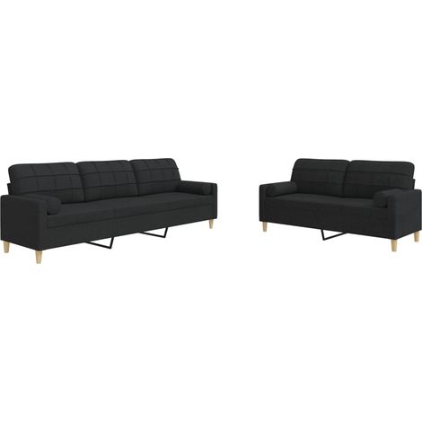 Maison Exclusive - Set Divani 2 pz con Cuscini Decorativi Nero in Tessuto (1/5)