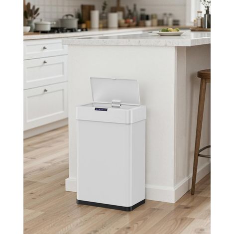 Poubelle de cuisine 50 litres avec capteur, Poubelle automatique sans contact en acier inoxydable,Blanc (1/5)