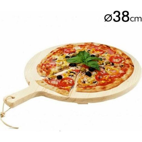 TrAdE Shop Traesio - Tagliere Per Pizza Rotondo 38 Cm In Legno Di Abete Con Manico Affettati Cucina - (1/2)