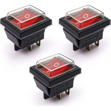 3Pcs Interrupteur à Bascule lumière rouge ON/OFF Avec Couvercle étanche 16 A/250 V 20 A/125 V CA(DPST) (1/5)