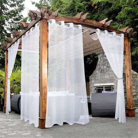 Lot de 2 Rideaux Transparents imperméables à œillets pour Salon,Chambre à Coucher,Porche,pergola,cabane,132 x 213cm,Blanc (1/5)