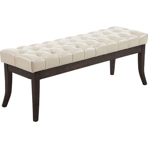 Banco Chesterfield de diseño 120 cm con costuras decorativas base de madera oscura de PVC crema 100003672 (1/3)