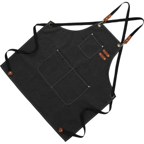 Tablier d'artiste en toile de coton, bretelles amovibles, doux et confortable, poches à double couture, tablier de jardinage noir (1/5)