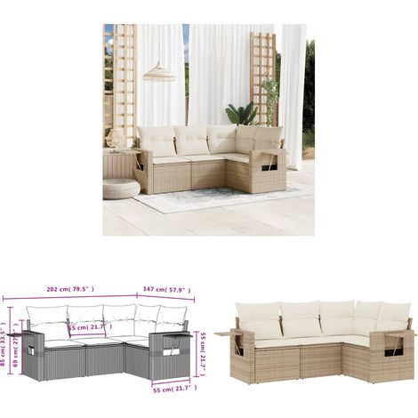 4-tlg. Garten-Sofagarnitur mit Kissen Beige Poly Rattan - Gartenmöbel - PE-Rattan Möbel - Outdoor-Lounge - Sofasatz - Gartenset - Home & Living (1/3)