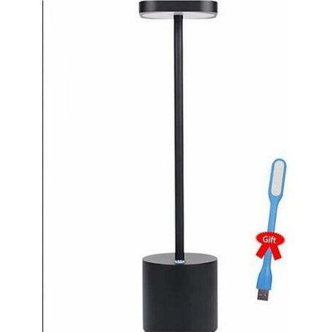 Lámpara de mesa moderna LED inalámbrica recargable por USB - 2 modos - Aluminio - Regulable - Para restaurante, dormitorio, mesita de noche, color negro (1/4)