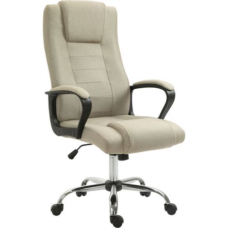 Chaise bureau réglable hauteur, fonction bascule, 5 roulettes, beige, aspect lin