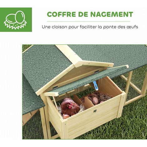 Poulailler clapier modÚle chalet multi-équipé : rampes, nichoirs, plateau, en bois massif 204 x 85 x 93 cm bois naturel (1/5)