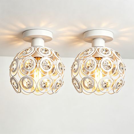 NORCKS Plafonnier Rétro En Cristal, Abat-Jour Métallique, Diamètre 20 cm X Hauteur 20 cm, Blanc, Style Moderne, Ampoule E27, 2PCS (1/5)