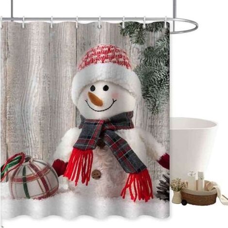 Rideau de douche imperméable imprimé numériquement - Motif bonhomme de neige - 180 x 240 cm (1/5)