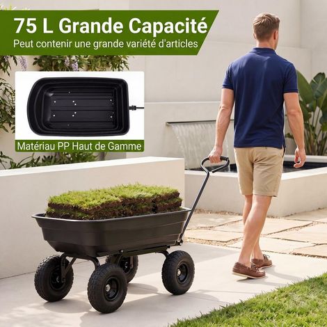 Jardiniers et campeurs, déplacement facile avec poignée réglable, chariot de transport 4 roues 300 kg (1/5)