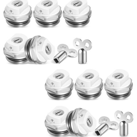 10 Vannes de Purge de Radiateur avec 4 Clés de Purge pour Radiateur Soupape de Ventilation de Radiateur de 1/2 Pouce Vanne d'Aération de Chauffage Manuelle en Laiton Nickelé Buse d'Échappement (1/5)