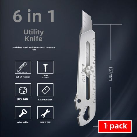 Couteau utilitaire multifonction 6 en 1 – inox épais – découpe papier/papier peint, ouverture colis, imperméable (1/5)