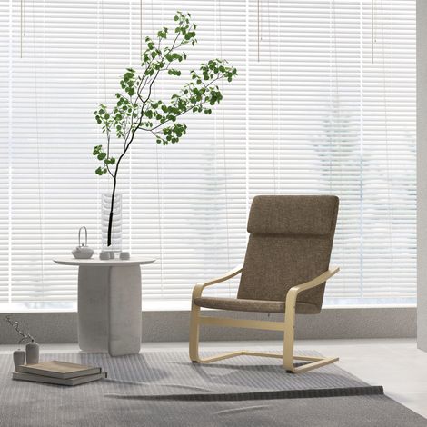 Sillón mecedora 65x69x98 cm marrón en tejido efecto lino con reposacabezas y estructura de madera (1/5)