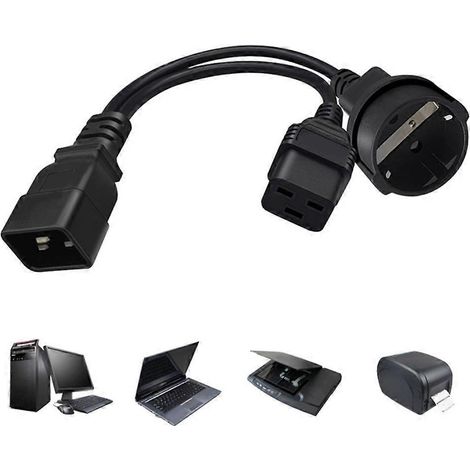 Câble d'alimentation IEC C20 vers C19 + EU4,8 mm, répartiteur en Y C20 mâle vers C19 + EU4,8 mm femelle (1/4)