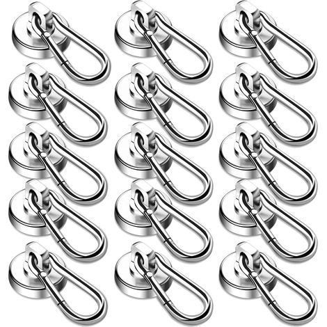 Ganci magnetici, magneti al neodimio ad alta resistenza da 22 kg, con moschettone rotante, perfetti per frigoriferi, set da 15 (1/5)