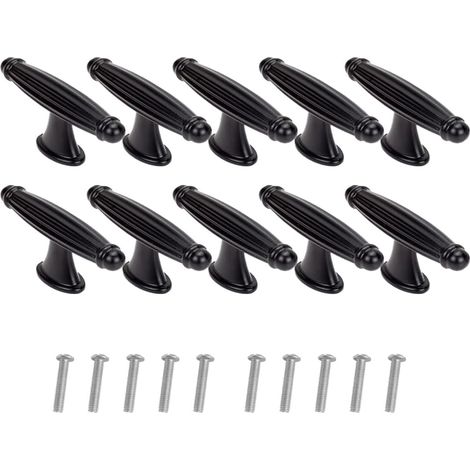 10 Stück T-förmige Vintage Möbelgriffe – Retro Schranktürknopf – Mit Schrauben für Schranktüren, Kommode, Küche, Buffet (Schwarz)