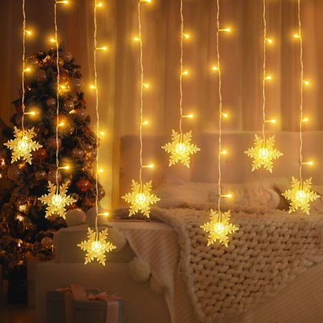Snowflake Curtain String Lights, 8 Modes, Waterproof Indoor and Outdoor Christmas Decoration, Window Balcony Decoration (3.5m Plug-in)