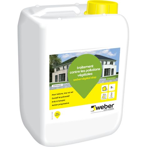Weber Saint-Gobain Nettoyant Façades contres les pollutions végétales 5L, Weber Végétal stop , traitement curatif et préventif, prêt à l'emploi (1/5)