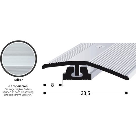 Ausgleichsprofil / Anpassungsprofil für Laminat / Parket / Vinyl "Halsey", für Höhe 4 - 7 mm, 33,5 mm breit, 2-teilig, Aluminium eloxiert, gebohrt-silber-900
