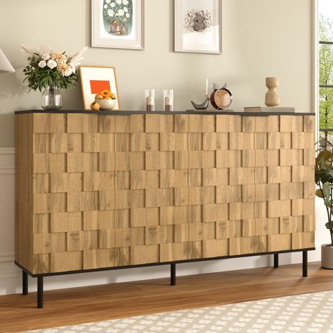 Aparador 160x35x80.5 cm natural en tablero de partículas con puertas mosaico y patas metálicas (1/5)