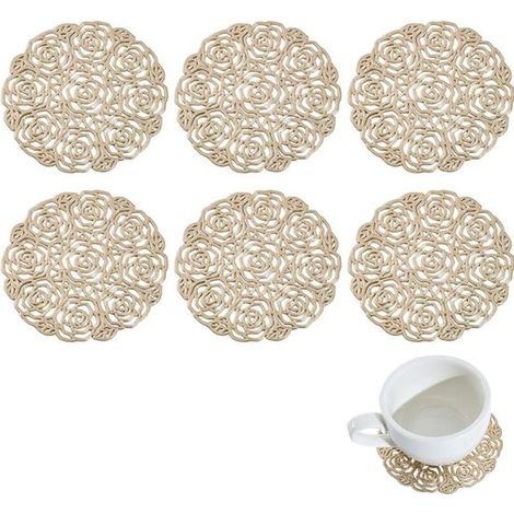 Ensemble de 6 sets de table perforés, ronds, en PVC, résistants aux graisses, lavables, résistants à la chaleur jusqu'à 80 °C, antidérapants, pour une utilisation intensive. (1/5)