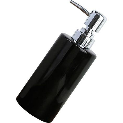 Botella de cerámica negra brillante de 250 ml con bomba metálica, recargable, dispensador para jabón líquido o loción.